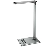 MoKo Dimmable LED Desk Lamp, 10W Touch Control Adjustable Table Lamp, Built-in Nightlight + USB Charging Port, Rugged & Full Aluminum Alloy Body, 6-Level Brightness, 5 Lighting Modes - Space Gray