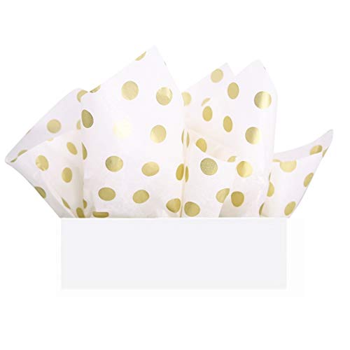 image for UNIQOOO 60 Sheets Premium Metallic Gold & Gold Polka Dot Tissue Gift W