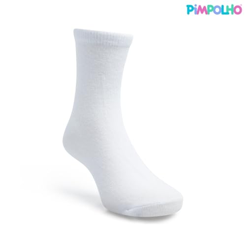 Kit Meia Pimpolho Bebe Infantil Kit com 6 Pares de Meias Lisas Branca, Tamanho 21-25, Algodão, Tamanho 1 a 3 anos Premium