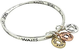 TRI-TONE TRUE LOVE WAITS CHARM BANGLE BRACELET - Silver,Gold, Rose Gold