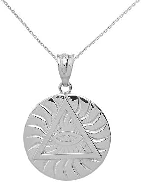Sterling Silver Triangle Eye of Providence Illuminati All Seeing Eye Round Necklace