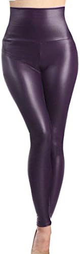 Women High Waist Faux Leather Legging-S-Purple