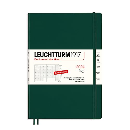 LEUCHTTURM1917 367560 Monatsplaner & Notizbuch Composition (B5) 2024, 16 Monate, Softcover, Forest Green, Deutsch