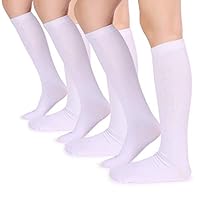 Pareberry Casual Cotton Solid & Triple Stripe Colors Knee High Tube Socks-3 Pairs (3-Pairs(White))