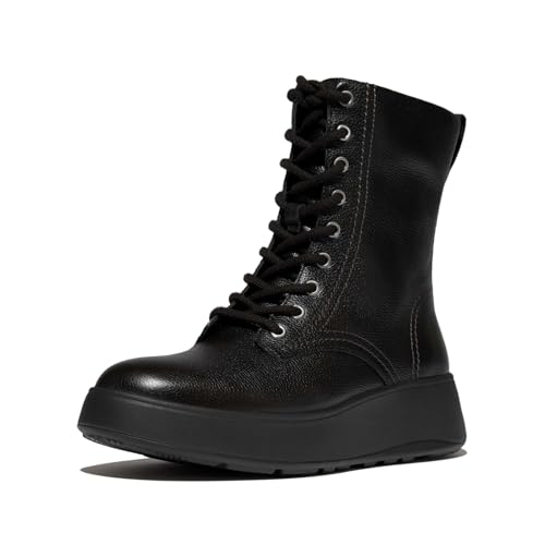 Fitflop Women's F-Mode Stitch Warm TUMB Leather Laced Ankle Boots, Black, 36 EU, Schwarz, 36 EU