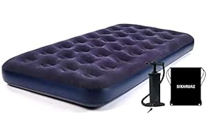 SIXAQUAE Twin Inflatable Air Mattress,9" Raised ,Comfort Flocked Portable Blow up Bed with Patch Kit and Hand Pump for Home Camping Travel