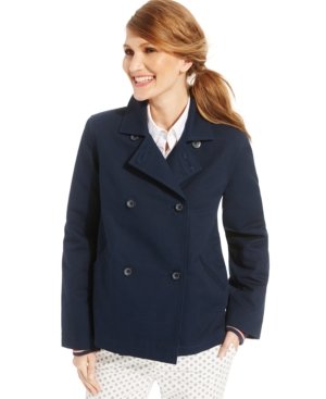 Tommy Hilfiger Womens Double-Breasted Lined Jacket Navy S