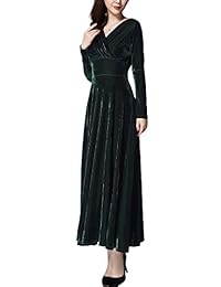 Urban CoCo vestido largo de terciopelo elástico con manga larga y cuello en V para dama