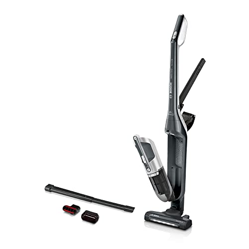 Bosch Akku-Staubsauger Flexxo 2in1 Serie 4 BBH3P280, kabelloser Handstaubsauger, beutellos, hohe Saugleistung, lange Laufzeit, Düse mit LED Beleuchtung, alle Bodenarten, dunkelgrau