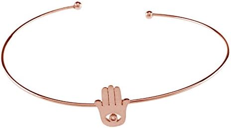 Evil Eye Hamsa Hand Open End Wrist Cuff Bracelet - Rose Gold