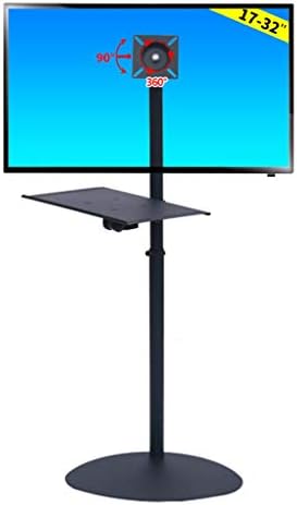 ZJRXJH LCD Floor Stand for 17-32in Screen Height Adjustable Swivel Universal Single Arm TV Stand With Tray, Black