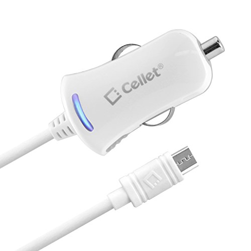 Cellet High Powered 10 Watt (2.1 Amp)  Micro USB Mini Car Charger for Smartphones and Tablets - White