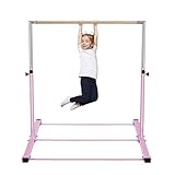 Safly Zone Gymnastics Junior Training Bar for Kids| Expandable Gym Jr Horizontal Kip Bar for Gymnast Beginner Home Training Pink/Blue