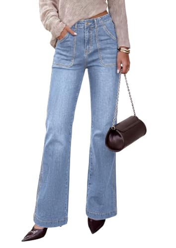PRETTYGARDEN Womens High Waisted Wide Leg Jeans Demin Pants Light Blue at Amazon
