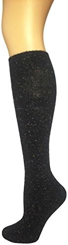 Women Girls Multicolor Dots Turnup Knee High Ribbed Leg Warmer (Black)