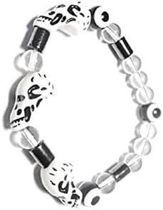 Men's Women's Handmade Clear White &amp; Black Hematite Evil Eye Spiritual Skull Stretch Bracelet