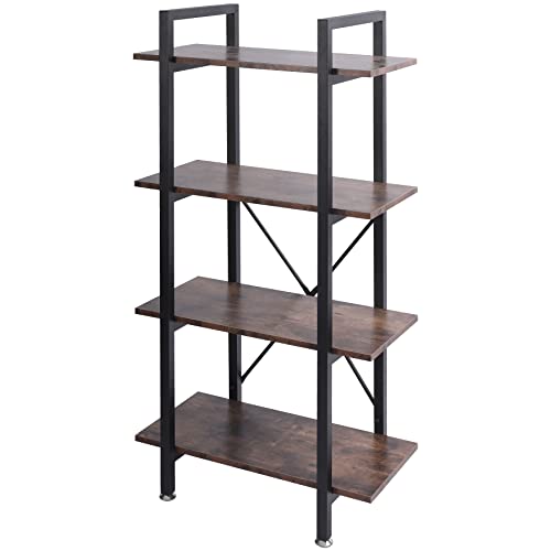 ALAPUR 4Shelf Wood Bookshelf, Tall Vintage Wood and Metal Bookcase and