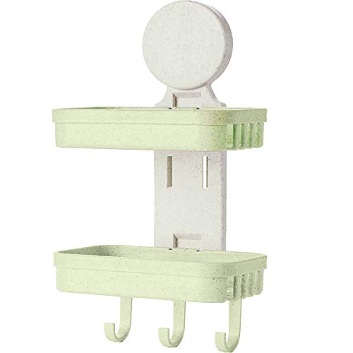 MOVEmen Bathroom Hook Up Shower Soap Box Dish Storage Plate Tray Holder Case Soap Holder Double Wall Shelf Storage Rack Sponges Shelf Kitchen Sink Storage Rack Jewelry Stand (Green)