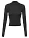 Women's Basic Solid Cotton Based Long Sleeves Mock-Neck Crop Top