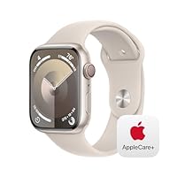 Apple Watch Series 9 [GPS + Cellular 45mm] Smartwatch with Starlight Aluminum Case with Starlight Sport Band M/L with AppleCare+ (2 Years)