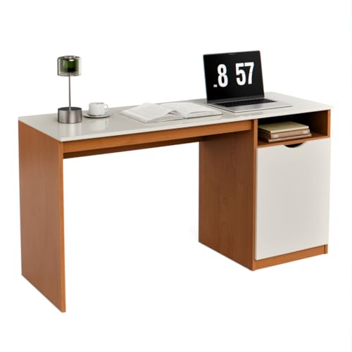 Escrivaninha de Estudo e Trabalho em MDF Compacta, Mesa para Home Office com Nicho Aberto e Armário com Porta, Estrutura Resistente para Quarto e Escritório (Nature OFF)