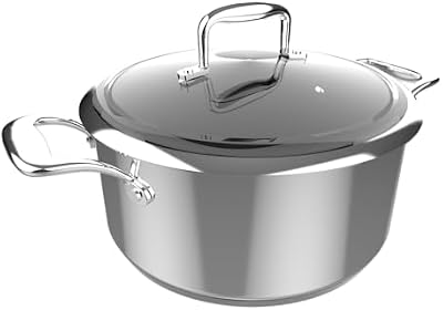 Casserole Polka Classy 24 Pot Steel. Diamètre 24 cm, Capacité 4 L, Acier Inoxydable 18/10, Revêtement Antiadhésif, Poignées Rivées, Couvercle En Verre,Convient à Tous Les Types De Cuisinières