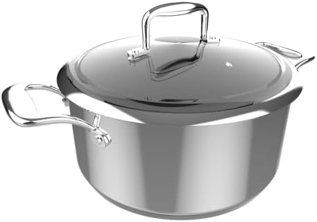 Casserole Polka Classy 24 Pot Steel. Diamètre 24 cm, Capacité 4 L, Acier Inoxydable 18/10, Revêtement Antiadhésif, Poignées Rivées, Couvercle En Verre,Convient à Tous Les Types De Cuisinières