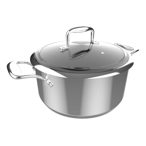 Olla Polka Classy 24 Pot Steel. Diámetro 24 cm, Capacidad 4 L, Acero Inoxidable 18/10, Revestimiento Antiadherente, Asas Remachadas, Tapa de Cristal, Apta para todo tipo de Cocinas