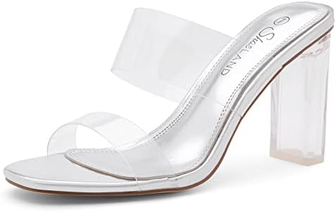 Shoe Land Brienna Women's Clear Heels Chunky Block Heeled Slides