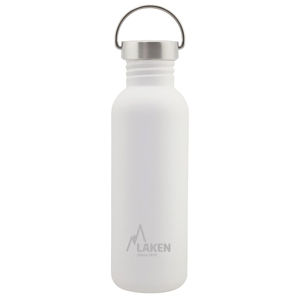 LAKEN Unisex - Adults Very Robust Stainless Steel Bottle 0.75L White with Vintage Lid 0.75