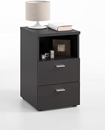 Bedside Table Modern Design Scratch Resistance 2 Drawer with Melamine Resin Coating (Material: Wood, Color: Assembly Required) (Black)