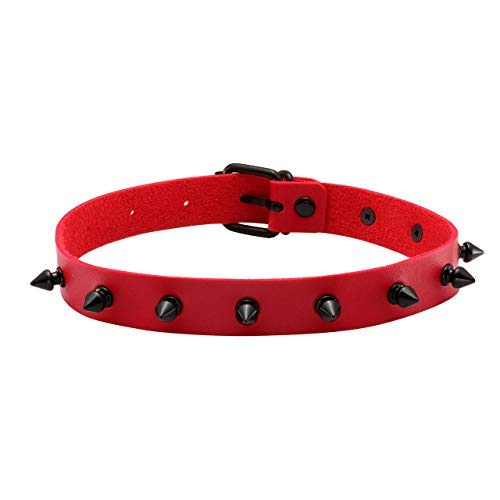 Manfnee Punk Gothic Choker Collar Necklace PU Leather Spike Studded Choker for Men Women