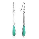 925 Sterling Silver Natural Shell and Stone Elegant Long Teardrop Hook Earrings 1.85