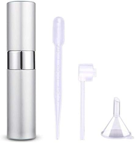 Perfume Atomizer Set (Includes Funnel & Nozzle & Dropper Included), Rotating Push Type, Perfume Sprayer, Refill Container, For Perfume, Travel, Work, Business Trips, Portable, Unisex, Perfume Bottle (0.3 fl oz (8 ml), Silver)