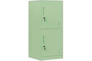 DAYTOYS 2 Door Metal Vertical Storage Locker for Kids Bedroom, Children Room, School, Office, Home,Stackable Steel Storage Cabinet for Toys, Sports Equipment,Anti-Tilting Device. (2D, Green)