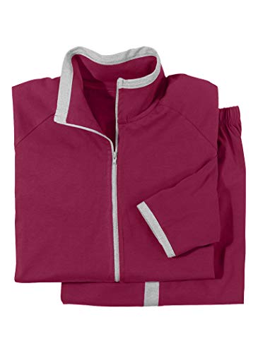 AmeriMark Two-Piece Warm Up Sweat Suit Set Contrast Stripe Pants and Zip Jacket Cranberry/Gray MP