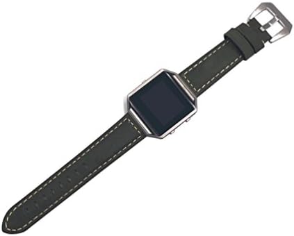 MotionX Replacement Luxury Leather Watch Strap Band Wrist + Metal Frame for Fitbit Blaze Smart Watch (Army green)