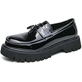 Men's Fashion Chunky Platform Penny Loafers Luxury Round Toe Slip-On Dress Shoes with Non-Slip Lug Sole for Business Work and Daily Casual Wear Sizes 6-14