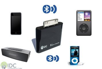 IDC© i-BLU Bluetooth iPod Transmitter - Turn Your iPod Bluetooth To Stream Your Music Wirelessly to your Speaker or Headphones. Works on all non Bluetooth iPods Including iPod Classic, iPod Nano, iPod Touch, Ipod Shuffle, Ipod Mini, Ipod Video. Buy From A Specialist UK Company (Black)