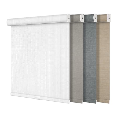 Boolegon Blackout Roller Shades for Windows,Cordless,Linen Fabric,Roller Blinds,Thermal Insulated Fabric UV Protection,Window Shades for Home,Door,Bedroom,Office,Blackout-White,Custom Size