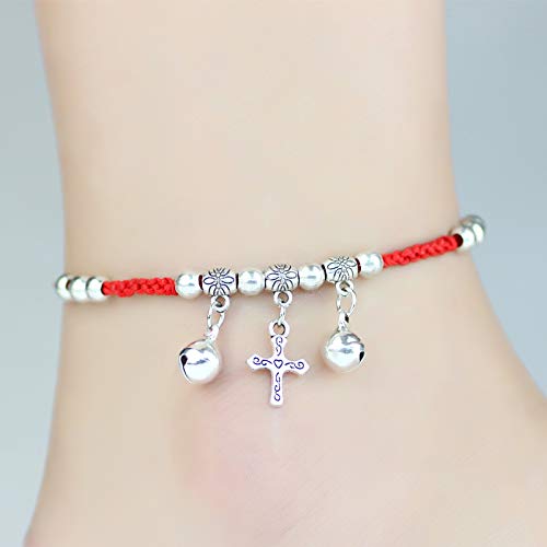 KFOTGY 2018 Black Snow red String Foot Chain Anklet Ankle Bracelet Jewelry Cute Retro Purse Bells Rope Braided Adjustable (Creamy-White