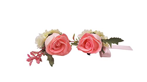Abbie Home Real Touch Prom Corsage Boutonniere Set Flower Pin Wristlet for Party-Pink