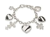 Silver Tone Zebra Print Heart and Cross Charm Bracelet