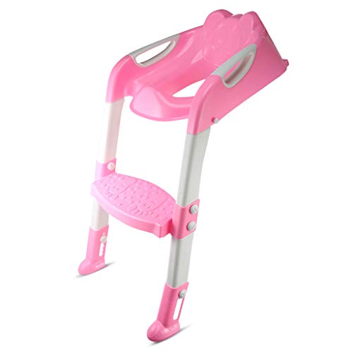 Onefa Baby Child Potty Toilet Trainer Seat Step Stool Ladder Adjustable Training Chair (Pink)