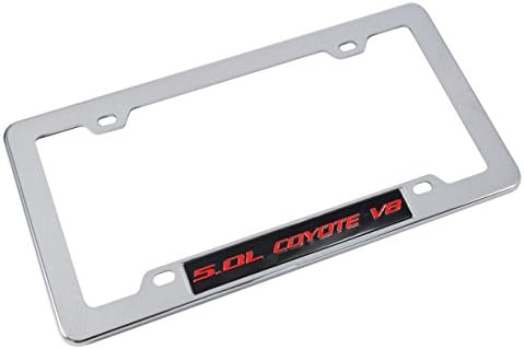 Yates Performance5.0L Coyote V8 Chrome License Plate Frame Black Red Logo