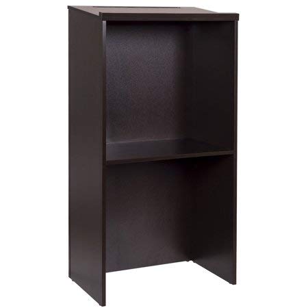 Tangkula Lectern Floor Standing Wood with Shelf Pencil Slot Stand Up Desk Podium (Dark Brown)