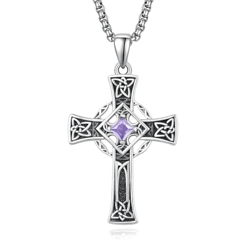 ADMETUS June Birthstone Cross Necklace Sterling
