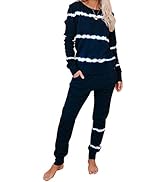 ROSKIKI Womens 2 Pieces Tie Dye Pajamas Set Sweatpants Sets Long Sleeve Pullover with Long Pants ...