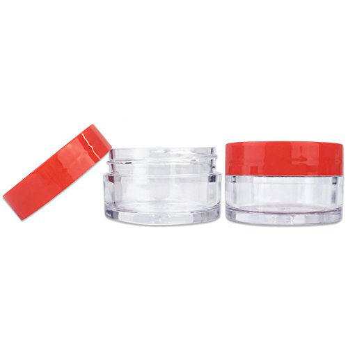 Beauticom 24 Pieces 20G/20ML Round Clear Jars with RED Lids for Lotion, Creams, Toners, Lip Balms, Cosmetic Makeup Samples - BPA Free