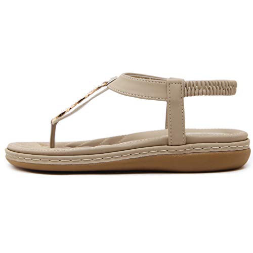 DolphinBanana Women's Glitter Rhinestone T Strap Summer Simple Blingbling Gold Rings Flat Thong Sandals, Beige Flip Flops Shiny Gem Shoes for Dressy Casual Jeans Daily Wear and Beach Vacation - Thumbnail 2